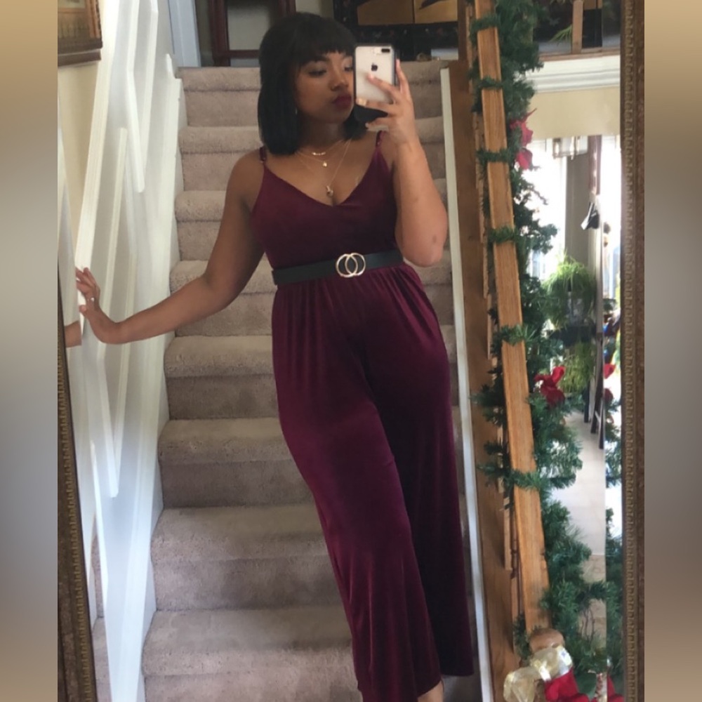 Urban Outfitters Palazzo Red Velvet Jumpsuit